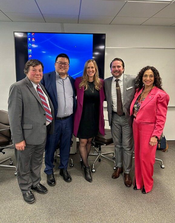 NYSBA Metaverse Symposium April 29, 2023 at NYU L-R: Steven Richman, Jason Chung,, Amanda Katzenstein, Jeremy Evans and NYSBA President Sherry Levin Wallach.