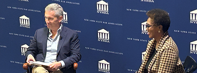 Hank Greenberg (left) and Gloria Browne-Marshall at the New York State Bar Association on November 14, 2023.